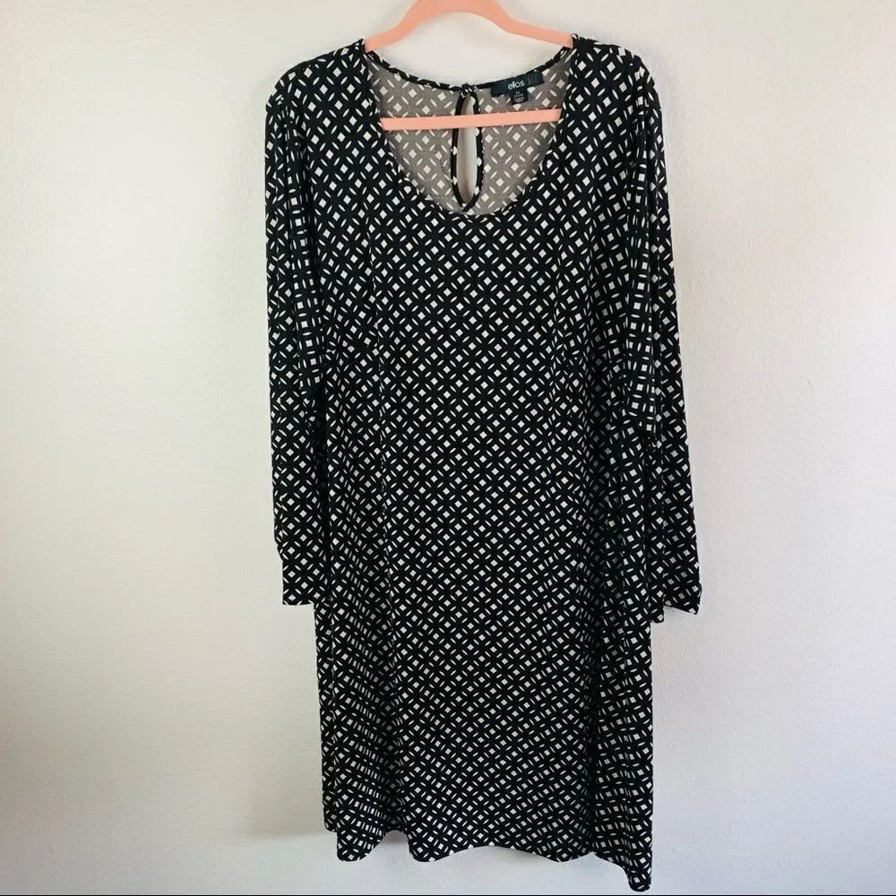 Ellos Black and White Long Sleeve Dress‎